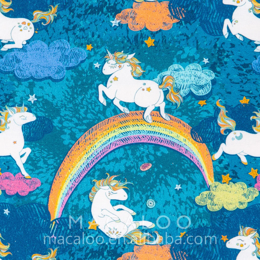 Unicorns digital printing canvas woven cotton fabric
