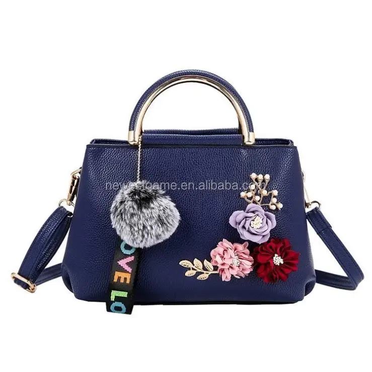 
Good quality Cheap Latest Model Trendy European Style Women Handbag Artificial Flower Decoration Lady Leather Hand Bag Free ship 