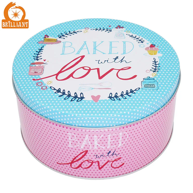 
Customized premium metal packaging box round large baked food tin can for bake cake biscuit cookies storage container 