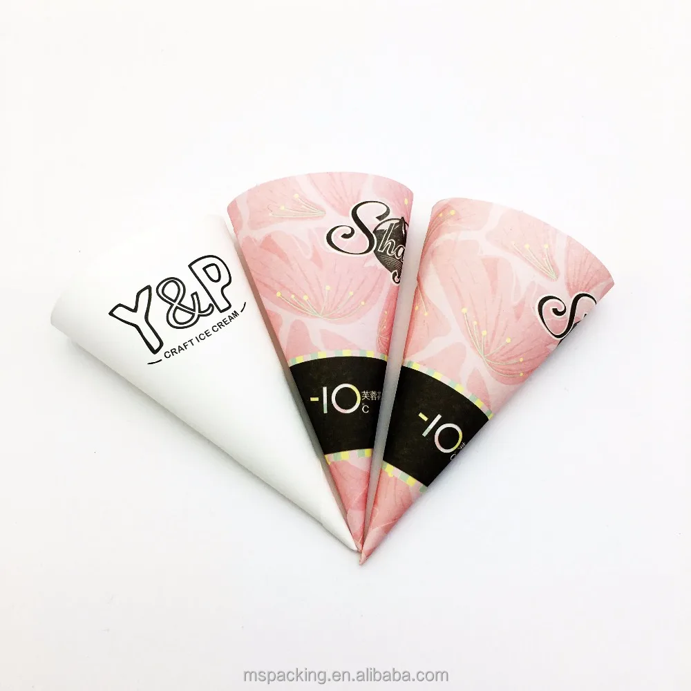 disposable paper foil cone cups holders for ice cream, ice cream paper rolled cone sleeves cup with custom design printed