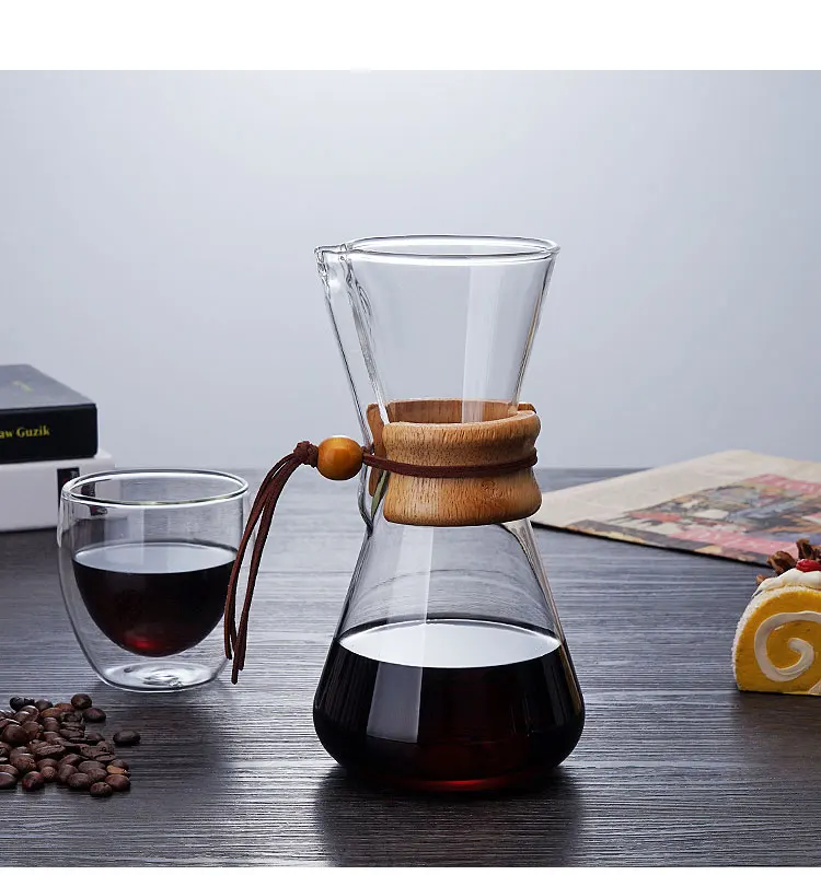 Handblown wholesale pour over glass coffee maker with wood neck