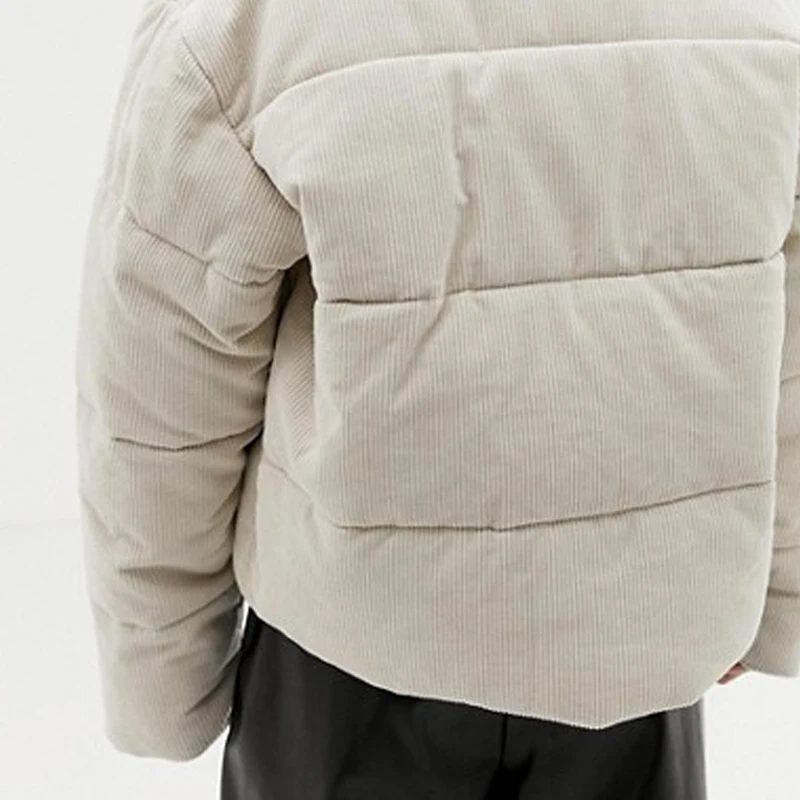 Wholesale jacket factory custom woven label unisex stand collar corduroy cotton-padded puffer jacket