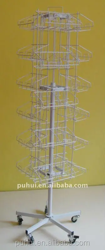 Floor Stand Retail Shop Promotion Universal Iron Grid Wall 3 Sided Wire Spinner Display