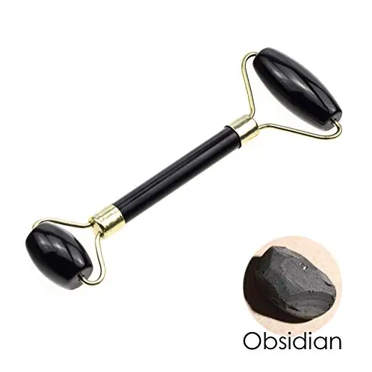 
OEM ODM 100% Natural stone Black Obsidian Jade Roller Private Label ,Jade Face Roller And Gua Sha Massage Set 