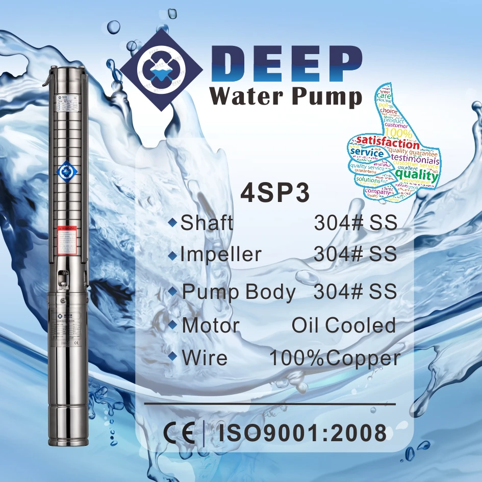 China manufactuer 4SP3 series Stainless steel impeller 1.5hp water submersible pump italy brand