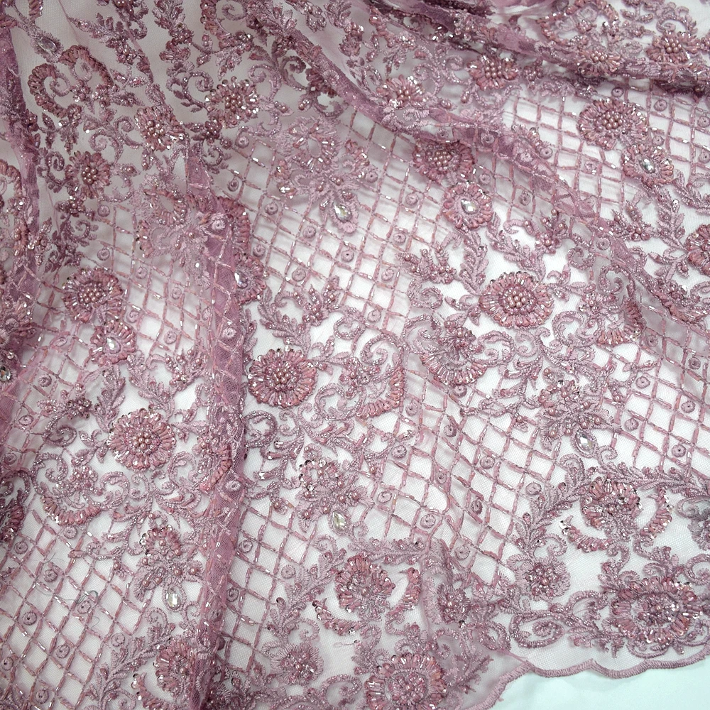 new product onion african lace fabrics crystal beaded fabric tulle lace fabrics for party HY0937-8
