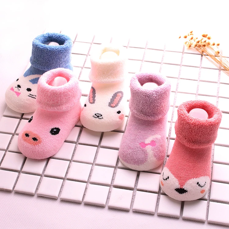 Free Samples Stock Wholesale Custom Baby Boy And Girl Animal Face Terry Cotton Socks For Kids 6-12 Month
