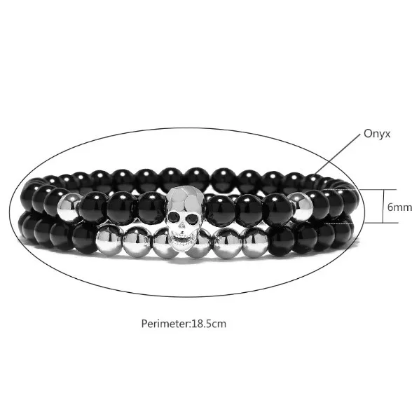 2pcs High Quality Cz Micro Pave Brass Beads Stones Bracelet Skull Bracelet Men (MB18029)