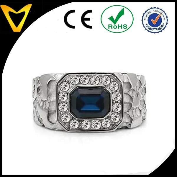 Luxury Mens 1.5 Carat Emerald cut Simulated Sapphire CZ Stainless Steel Hypoallergenic Tarnish Free rings for men