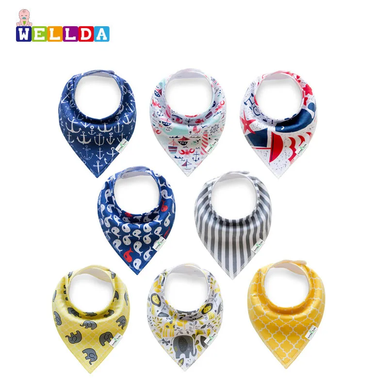 Двусторонняя и водонепроницаемая хлопковая детская бандана, Слюнявчики с регулируемыми защелками