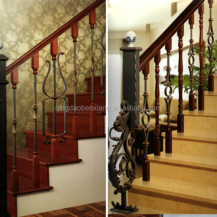 Wrought forged iron curved outdoor stair railings