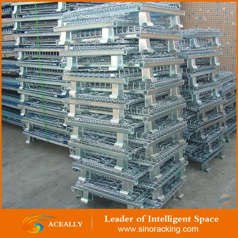Aceally Folding Metal Pallet Cage/Wire Mesh, Pallet Container/Euro Pallet Cage