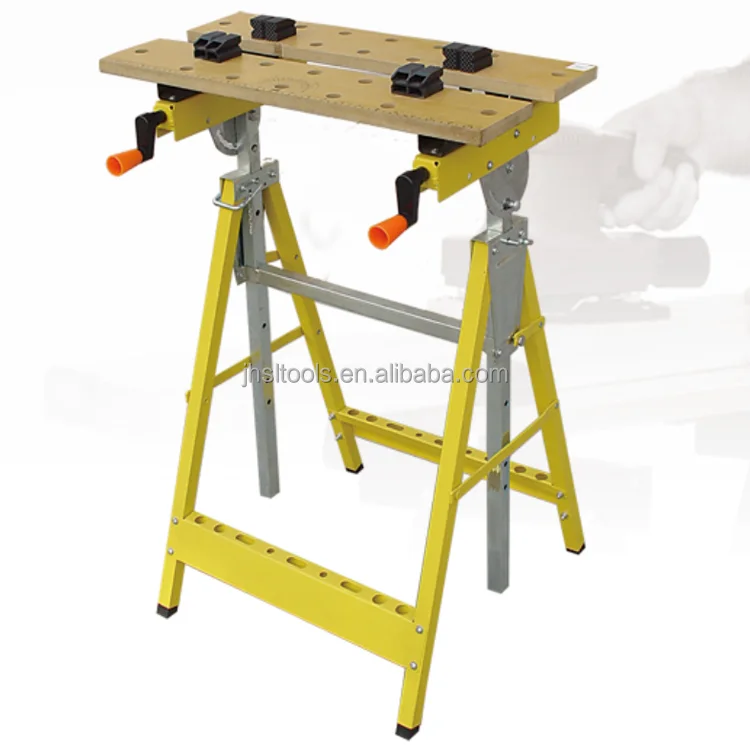 
Adjustable Height Bench MDF Board Foldable Work Bench and Vice, Portable Sawhorse with Quick Clamp,220lb, 0-90 degree Flip Angle 