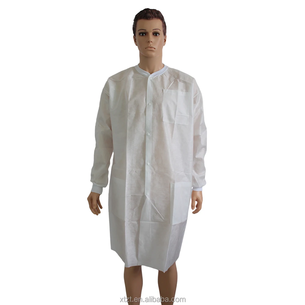 Non Woven Disposable Lab Coat White Hospital Laboratory Visitor Clothes With Elastic Cuff Medical Lab Coat
