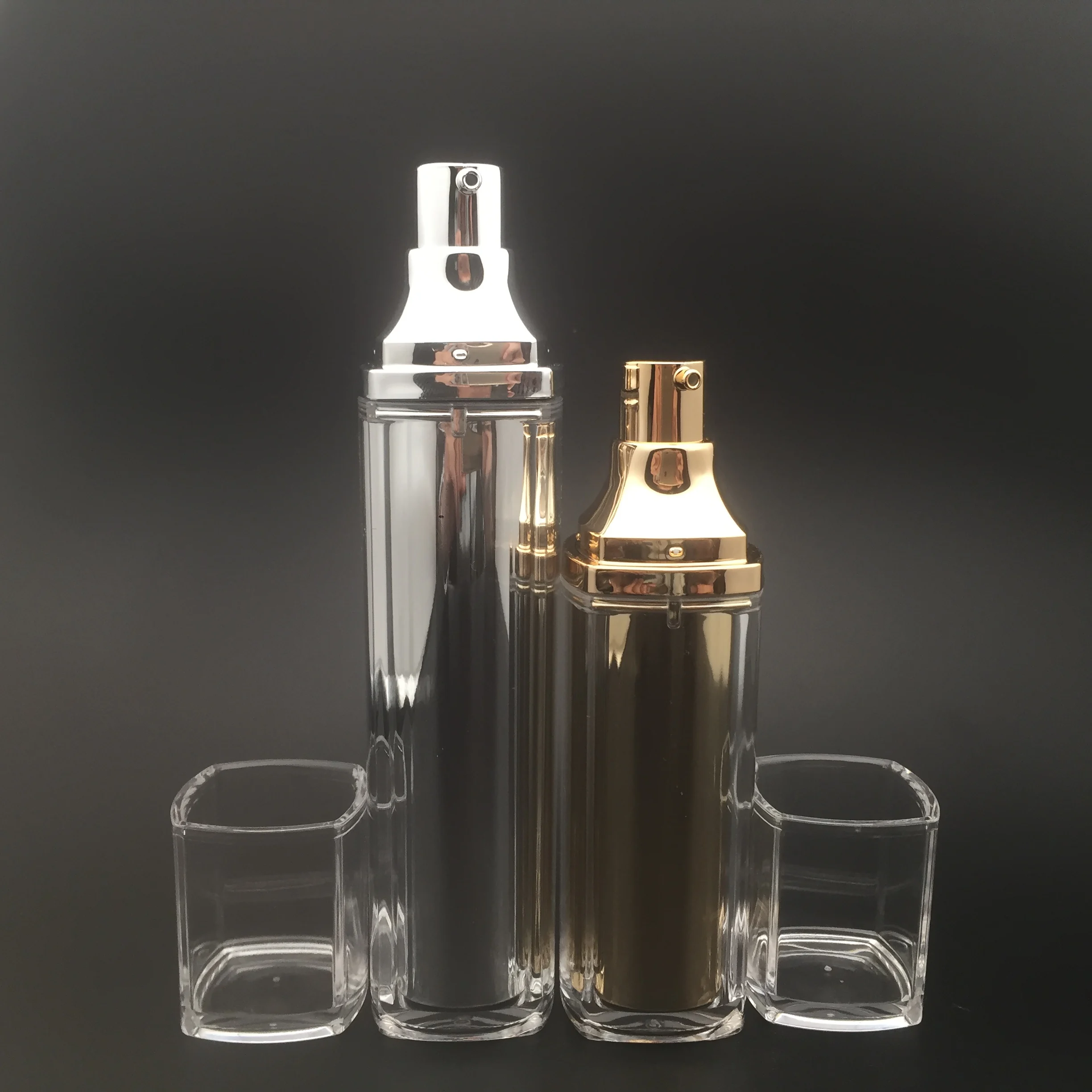 
UV coated gold acrylic airless serum bottle for rectangle shape 