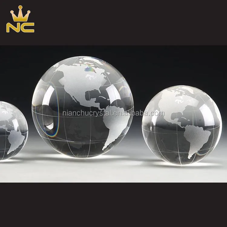 Decorative Round Ball Shaped Clear Glass World Globe Crystal Earth Globe