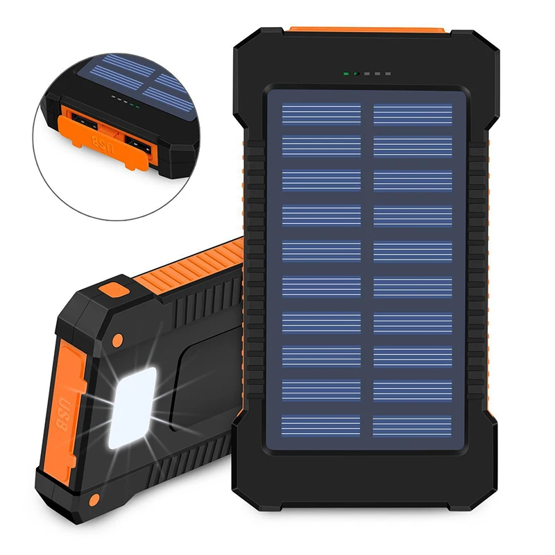 2021 New Waterproof solar powerbank 20000mah Dual USB Li-Polymer Solar Battery Charger Travel Powerbank for All Phone