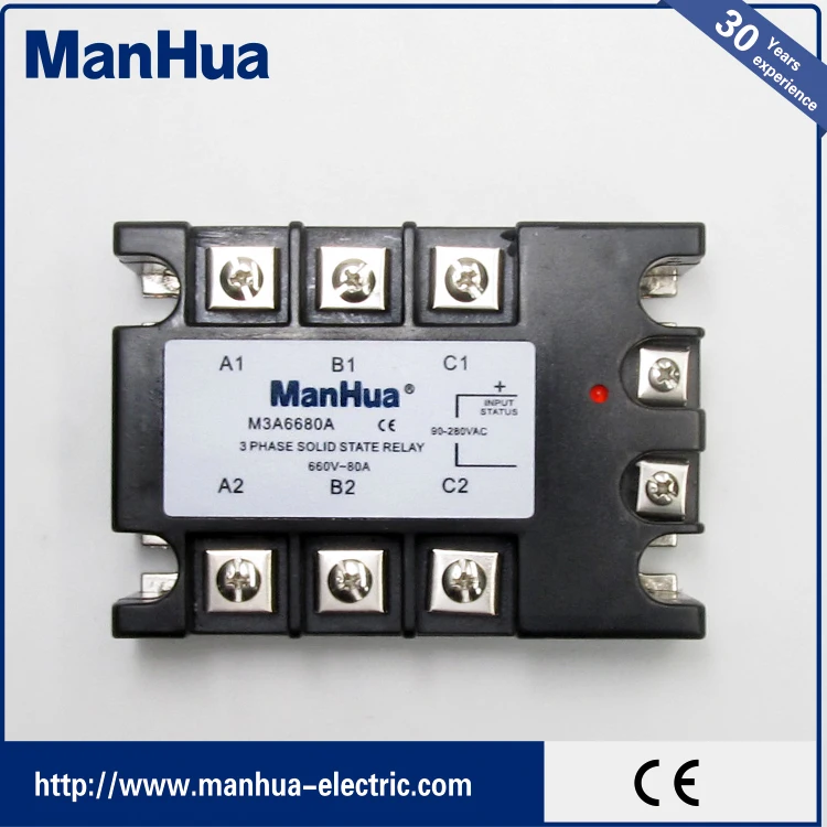 Oem manhua трехфазный ac для переменного тока 90-280vac чтобы 660vac 80a черный твердотельные реле/сср реле с ce