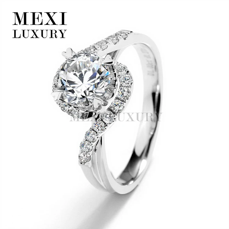 Factory 18k white gold 6.5mm 1CT def moissanites engagement gold diamond ring