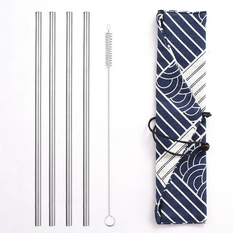 Stainless steel smoothie straws set with bag customized logo