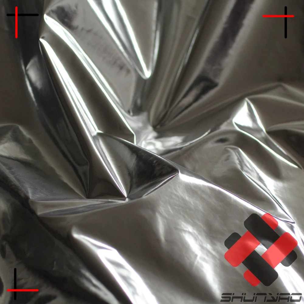 
high reflective pu coating polyester silver foil mirror fabric 