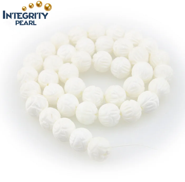 
Size 8 10 12 14mm, carving Lotus shape, natural white deep sea shell Tridacna round beads 