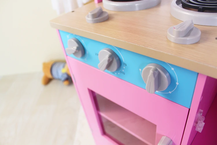 2024 High quality pink Pretend Play Kitchen Set simulation boys girls cabinet fore Wooden toys kitchen set for kids