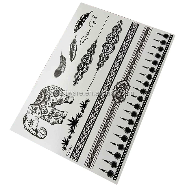 
Removable temporary henna hand tattoos stickers black color lace skin safe 