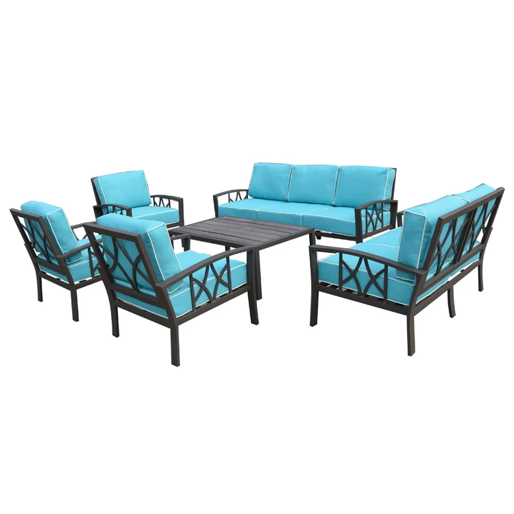 Uplion Plastic wood frame garden rattan sofa set with cushion
