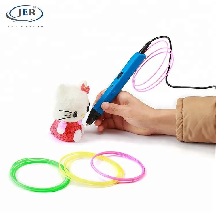 Jer Doodle Digital 3D Pen Innocuity Cheap Plastic Promotional for Kids Education Office & School Pen Power Bank , DC Adapter