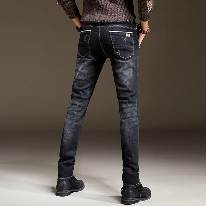 2018 толстые джинсы, мужские облегающие джинсы, Молодежные осенние плотные Стрейчевые брюки, леггинсы, модные повседневные брюки для мальчиков