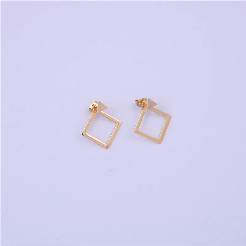 Women New Gold Platning Hollow Stainless Steel Stub Minimalist Triangle Earrings
