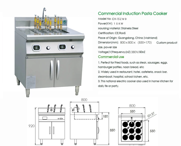 
Commercial cabinet 9 holes stainless steel electric pasta cooker noodle cooking equipment 