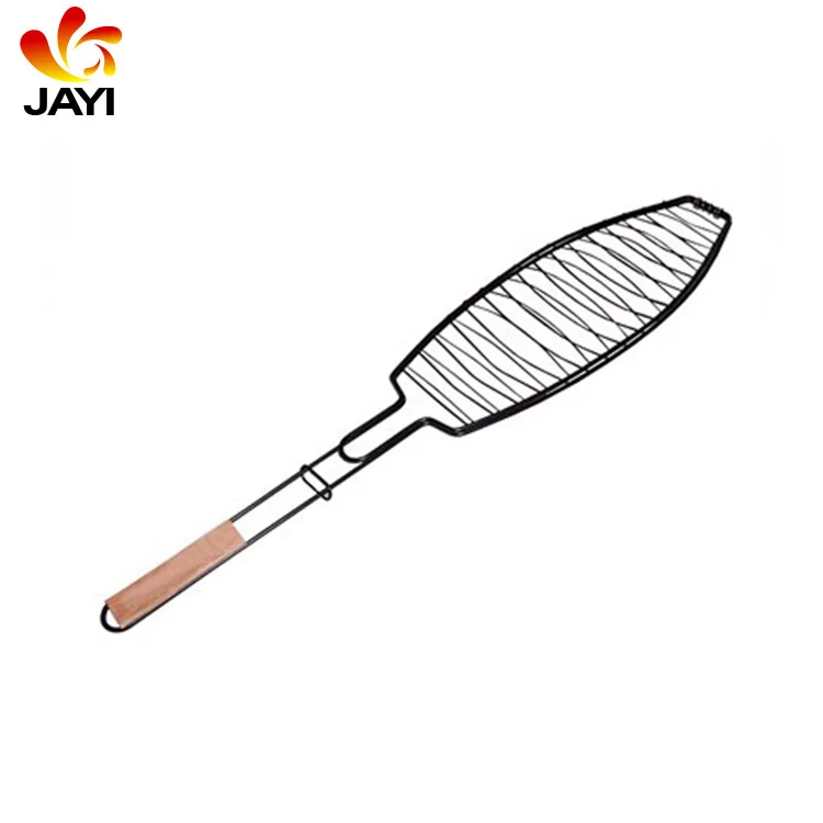 Barbecue Outdoor Kitchen BBQ Fish Grid Grilling Fish Basket Folder Tool BBQ Fish Net With Wooden Handle