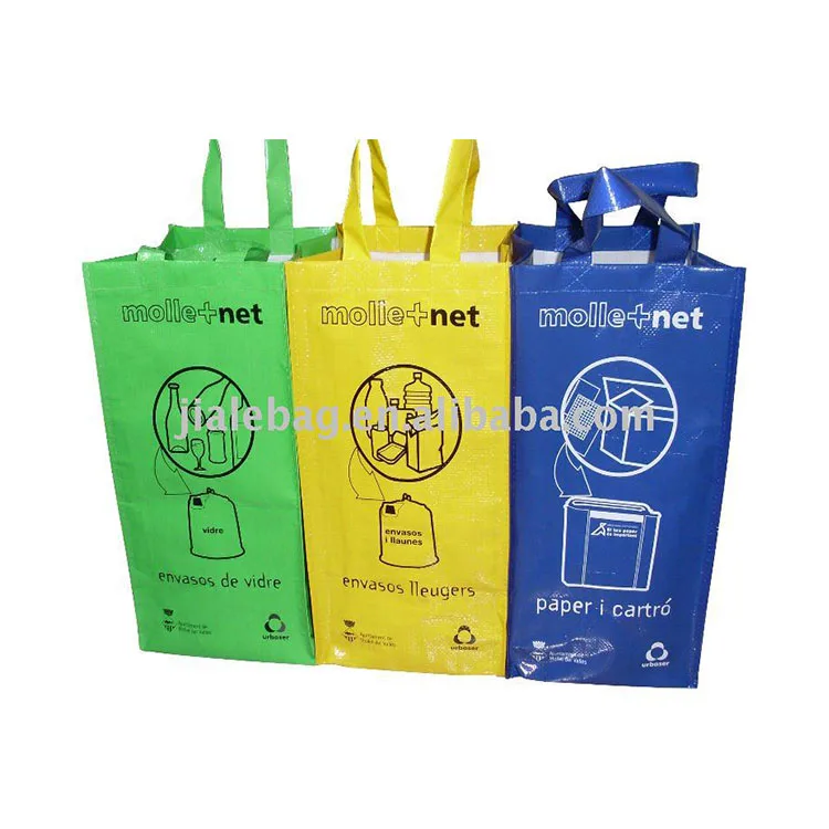 Recycle water resistant moisture proof OPP film nylon handle pp woven trash bag