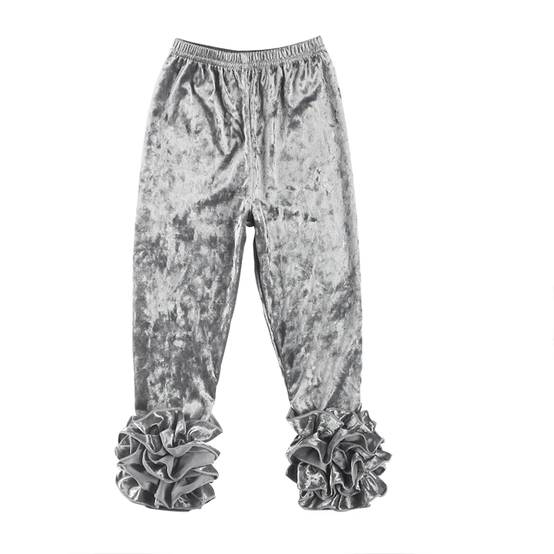 Toddler Infant Boutique Clothes Wholesale Solid Color Ruffle Baby Girls Pants Leggings Velvet Leggings