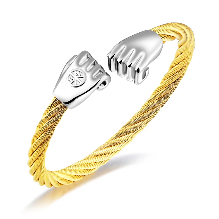 
Hot sale wholesale fashion Stainless Steel Jewelry Steel Wire Fist Shape Openning Fashion Bracelet 
