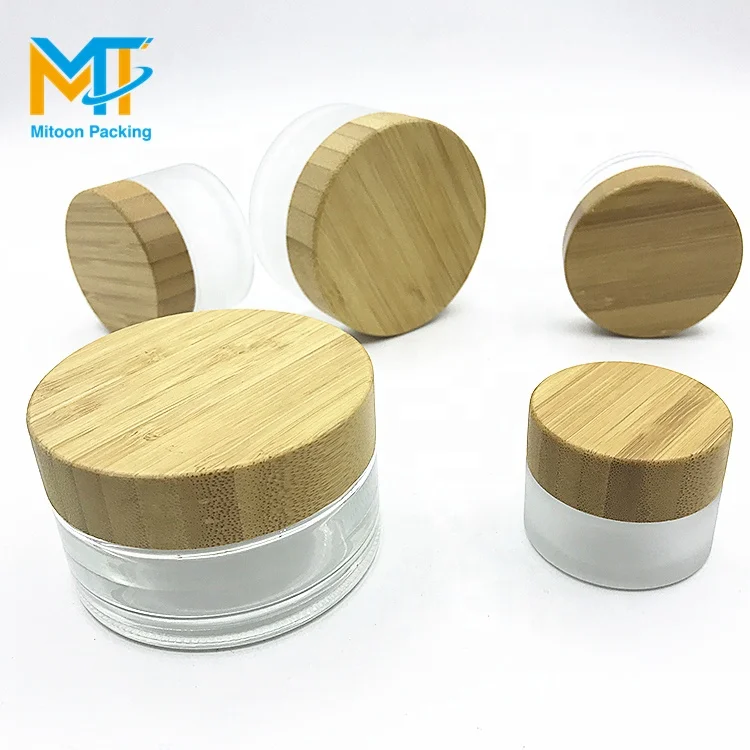 5 г 15 г 30 г 50 г 100 г Матовая косметическая стеклянная банка с бамбуковой винтовой крышкой