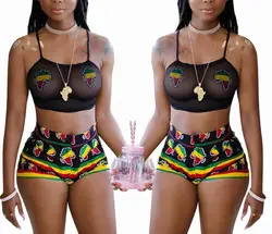 Женский купальник, традиционное Бандажное бикини с Африканским принтом, купальный костюм, черный сетчатый топ и шорты с принтом, купальник 2021