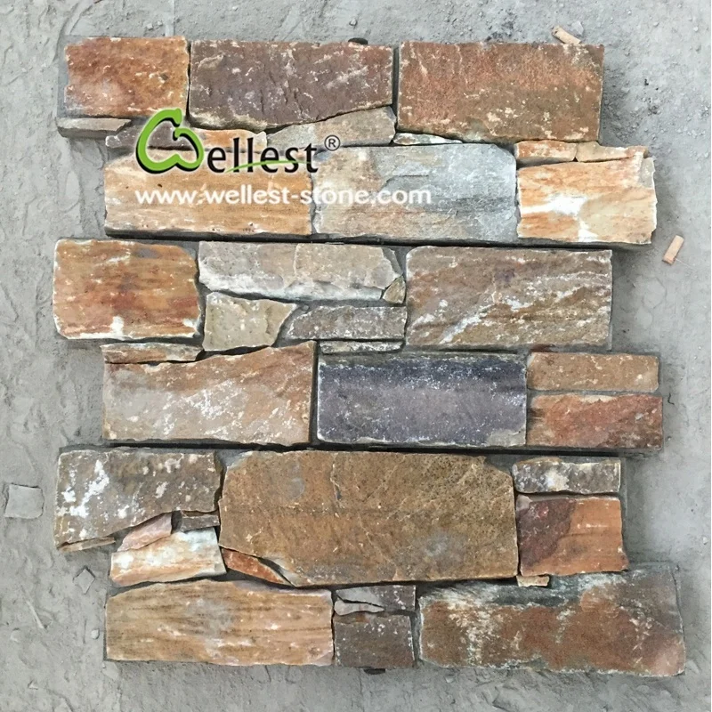 Rustic slate fireplace surround stacked veneer cultural stone