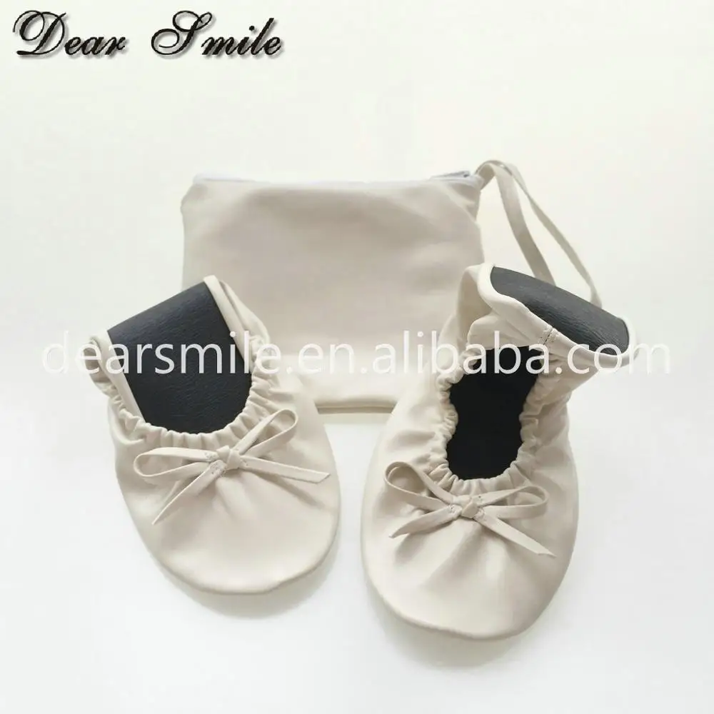 High quality popular womens flats beige flat roll up ballet with colored bag for wedding