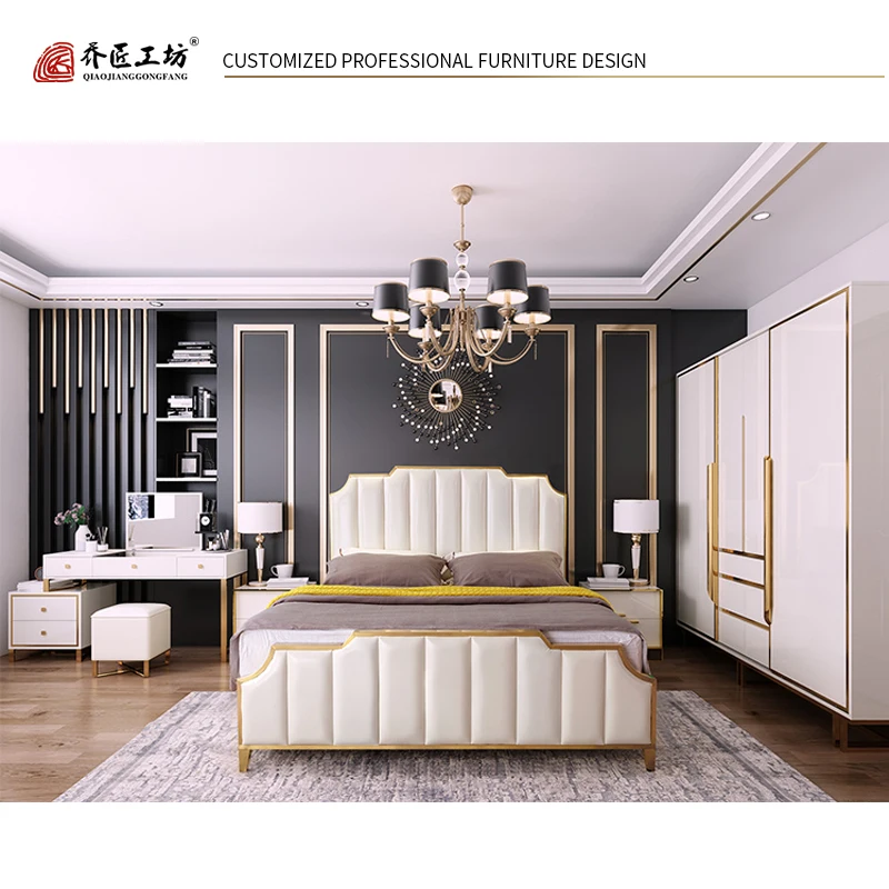 No. JQ-M002 Factory Hot Selling Chinese Wooden Bed Sample for Adults With Upholstery