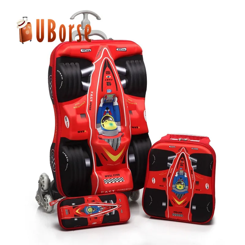 
16' 3D carton kids school bag set children trolley luggage case 