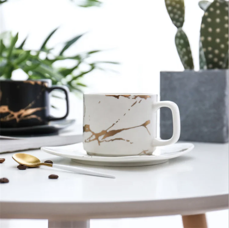 Wholesale office gifts nordic coffee mugs espresso latte cup set marble ceramic tea cups and saucers