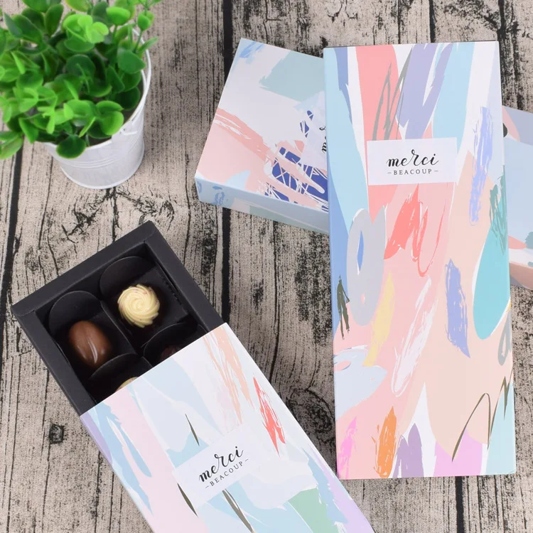 Foldable Slide wedding luxury empty fancy Chocolate Candy gift sliding Paper Packaging praline display Box with dividers custom