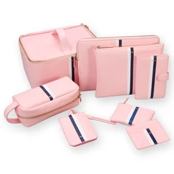 Factory Sale Pink Gift Set Series PU / Real leather Card Holder Handbag Luggage Tag Zipper Bag Holder Printing Logo Big Bag