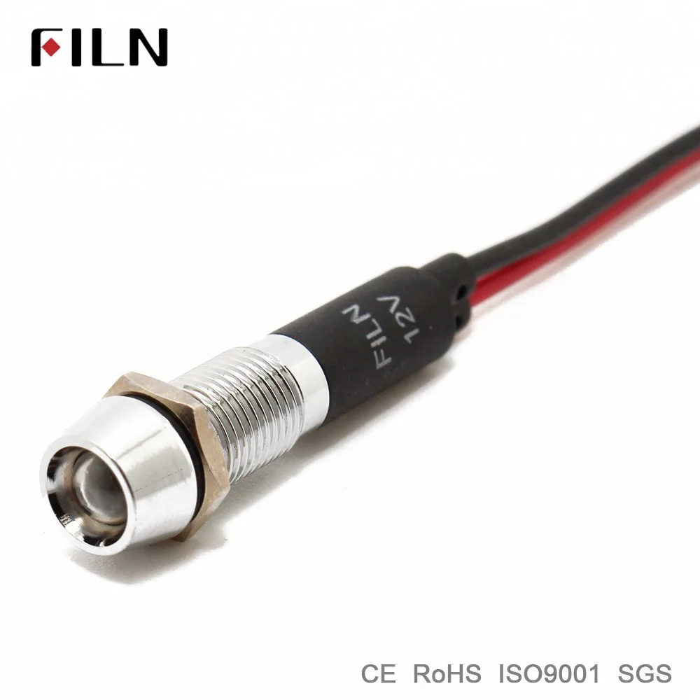 CE approved 8mm 12 volt 24V 110V 220V metal red green waterproof led panel indicator light with 20cm wire