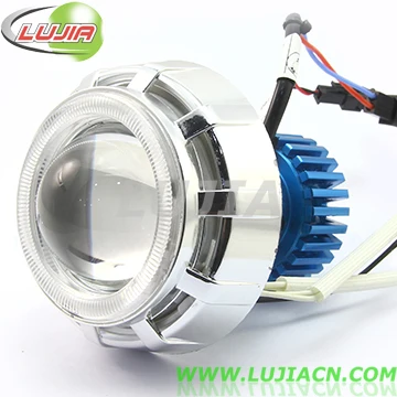 Hi/lo beam Bi-Xenon HID projector lens 8W18W 2200LM motorcycle  LED headlight with double angel eyes devil eye led work light