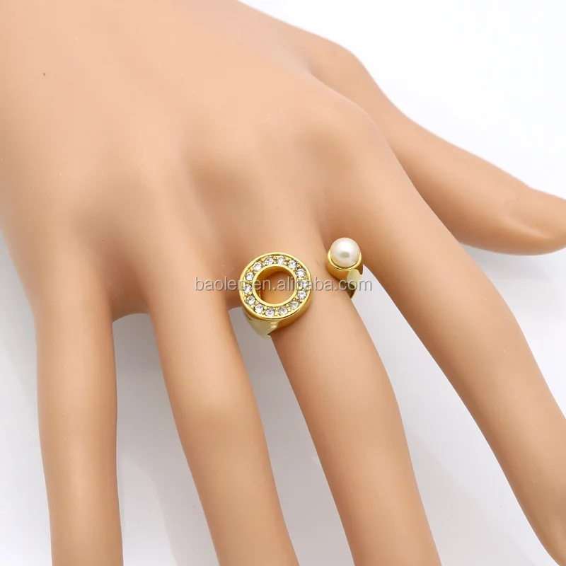 Gold Color Stainless Steel Imitation Pearl Ring For Women Anniversary Made Crystal Rings Brand Luxury Jewelry