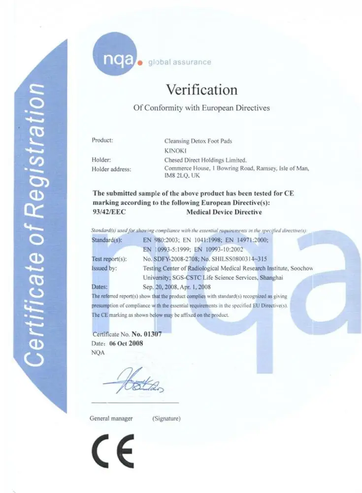 Wholesale OEM hot sale CE approved natural organic Chinese medicine foot pads to remove toxins